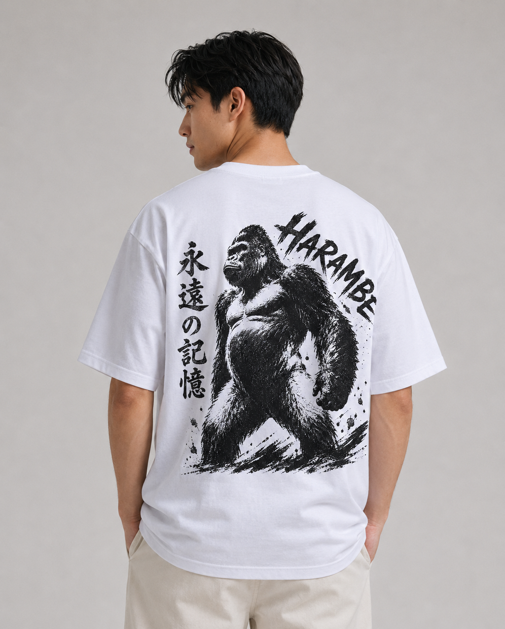 Harambe Kaiju tee, black, kaiju gorilla back print